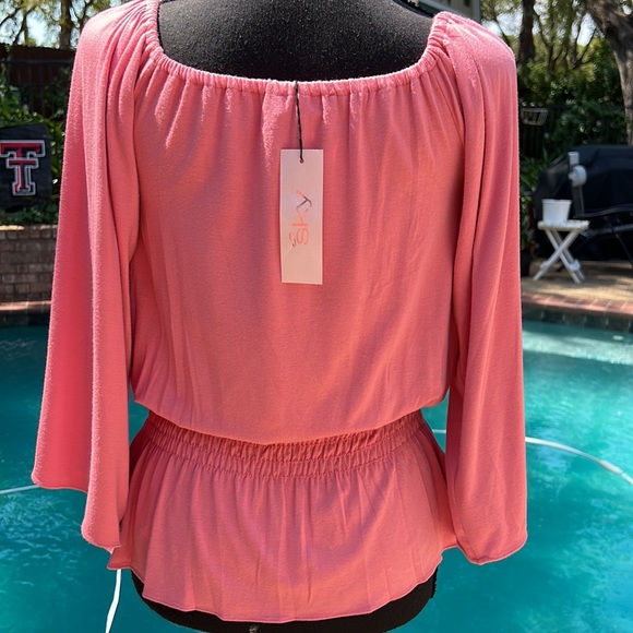 New!! Fall BoHo Sky Embellished Elastic Waist Peasant Top Salmon Pink Size M - Picture 10 of 10